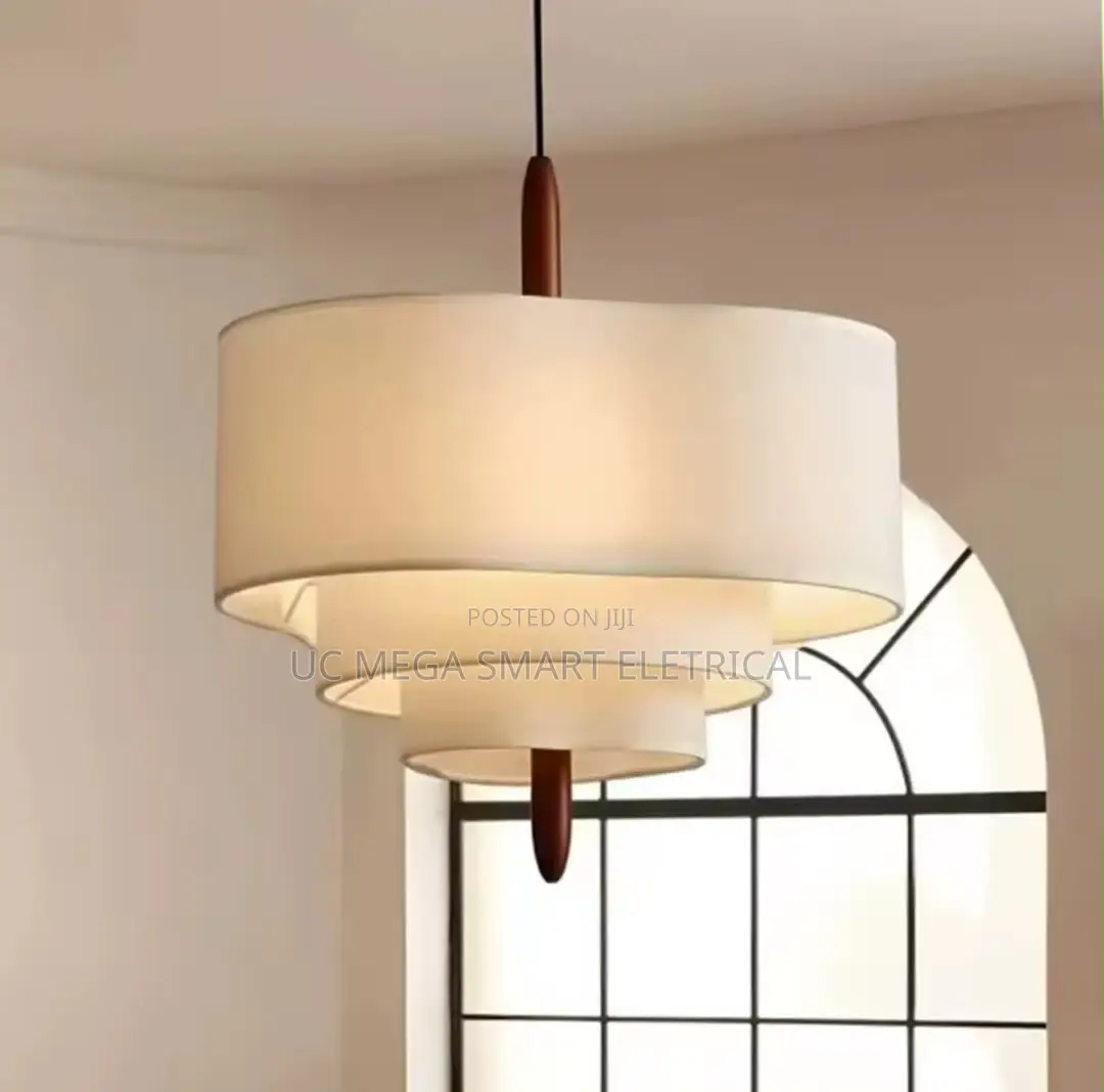 French Minimalist Fabric Chandelier Vintage Pendant Light Cream