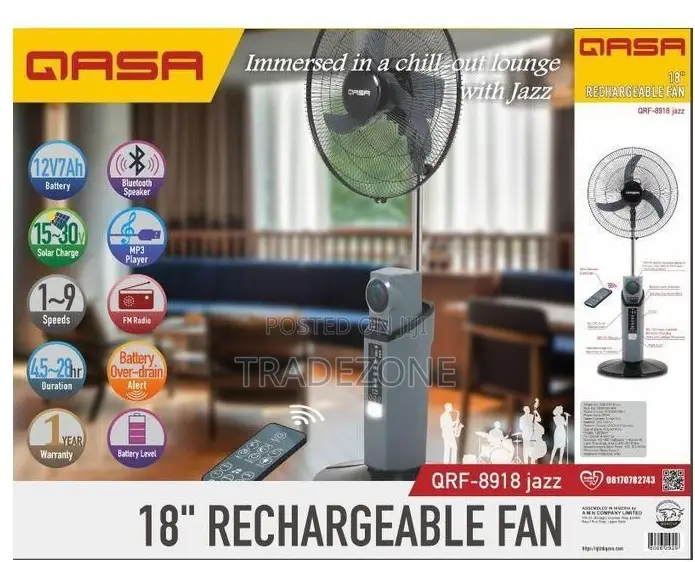 Qasa 18" Rechargeable Fan | QRF-8918 Jazz