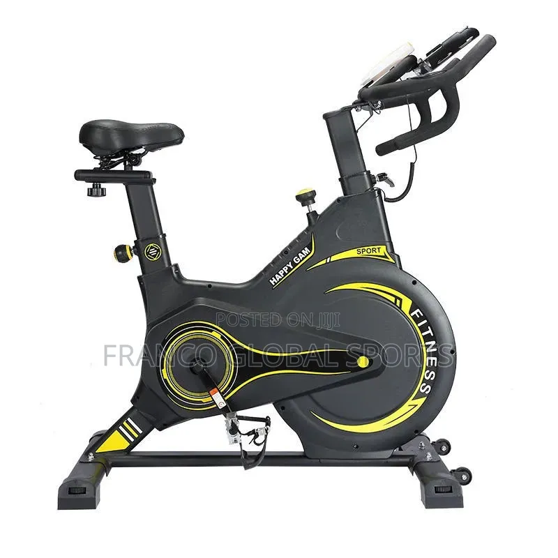 Stationary Spinning Bike Featuring a Black Frame