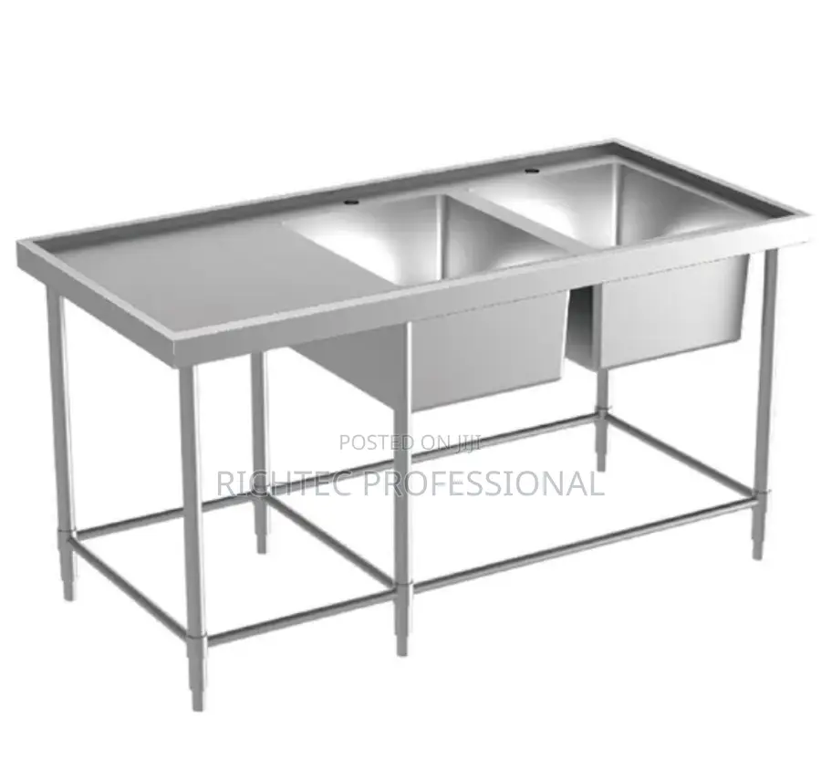 Commercial Double Bowl Stainless Steel Sink With Side Drainboard