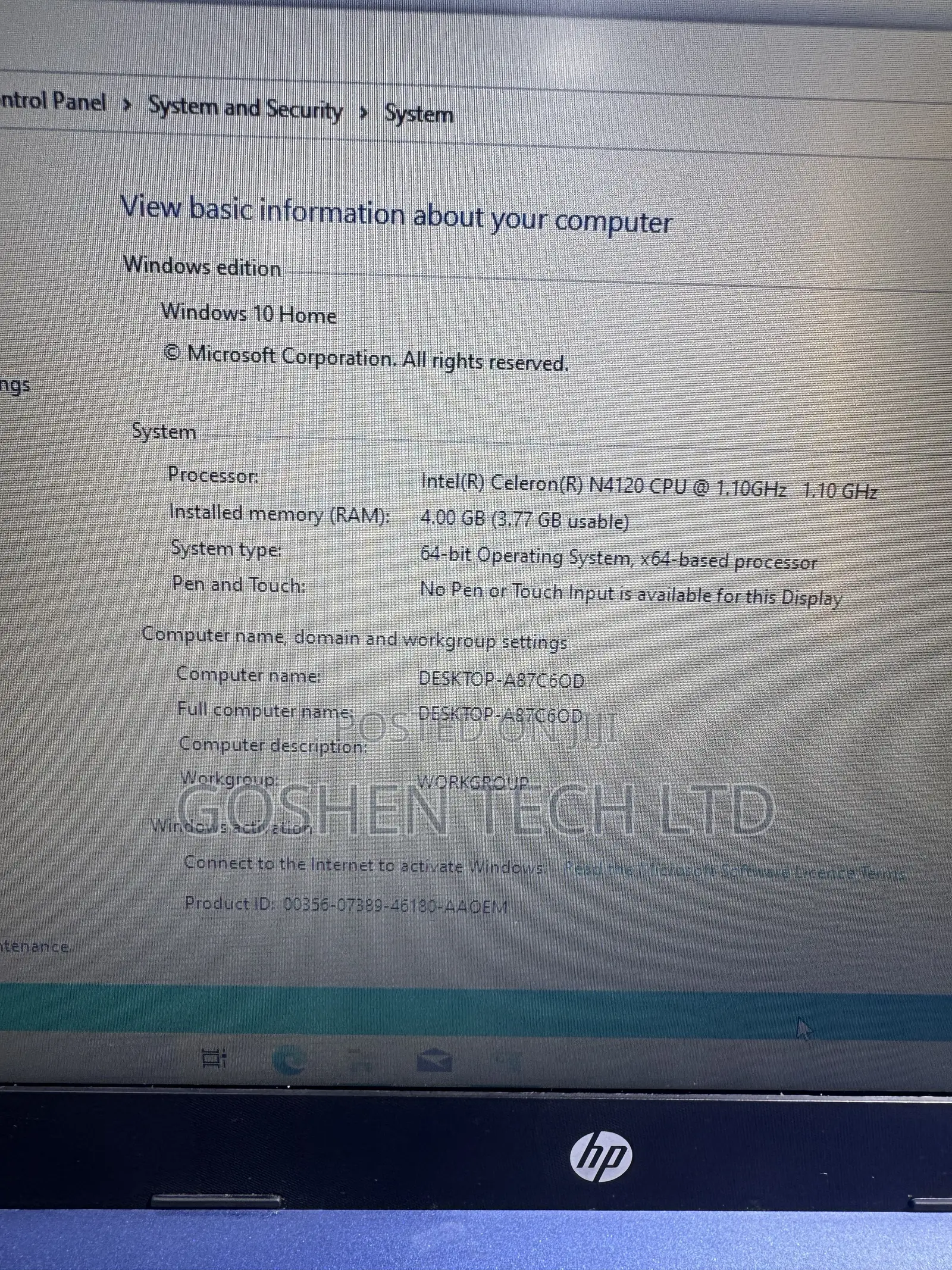 Laptop HP 14-dq1025cl 4GB Intel Celeron eMMC 60GB