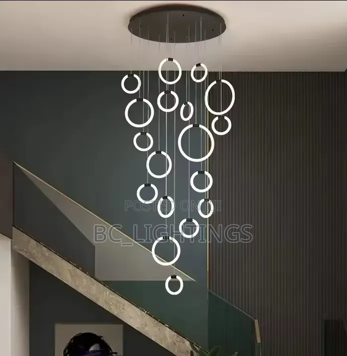 Modern Stairs Chandelier LED Lighting Acrylic Ring Home Decor Lamps