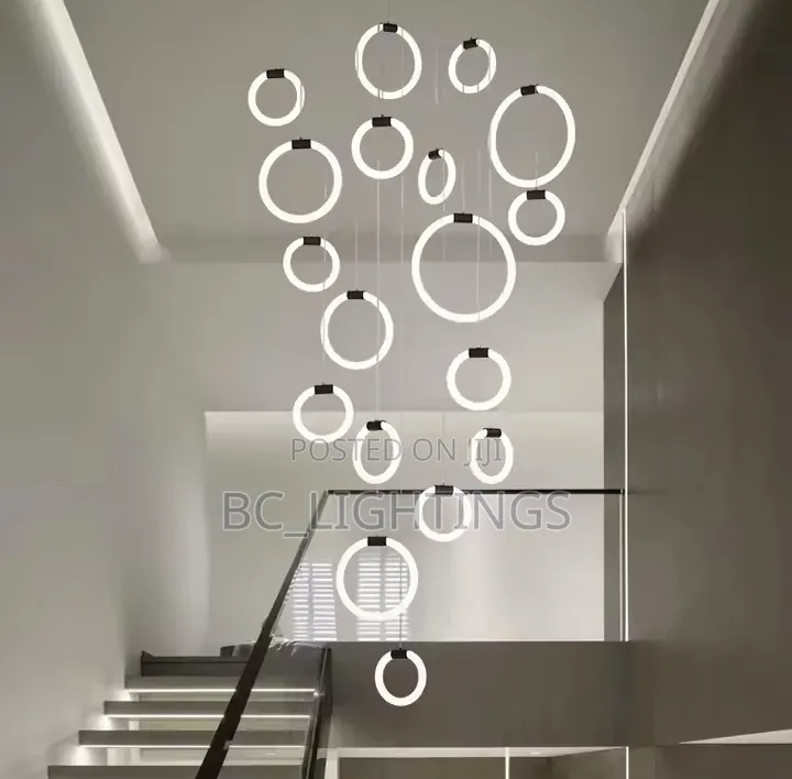 Modern Stairs Chandelier LED Lighting Acrylic Ring Home Decor Lamps