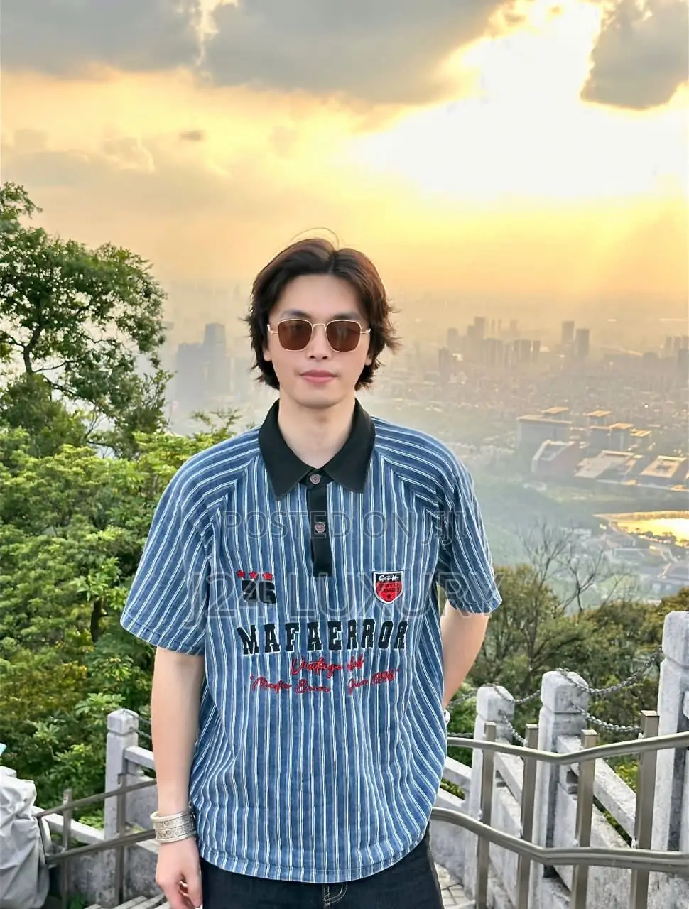Mafa Error Vintage Club Strip Denim Polo Shirt