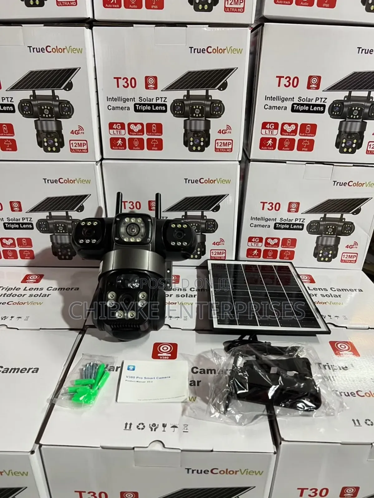 V380pro Intelligent 3 Screen Solar PTZ Camera With Auto Tracking