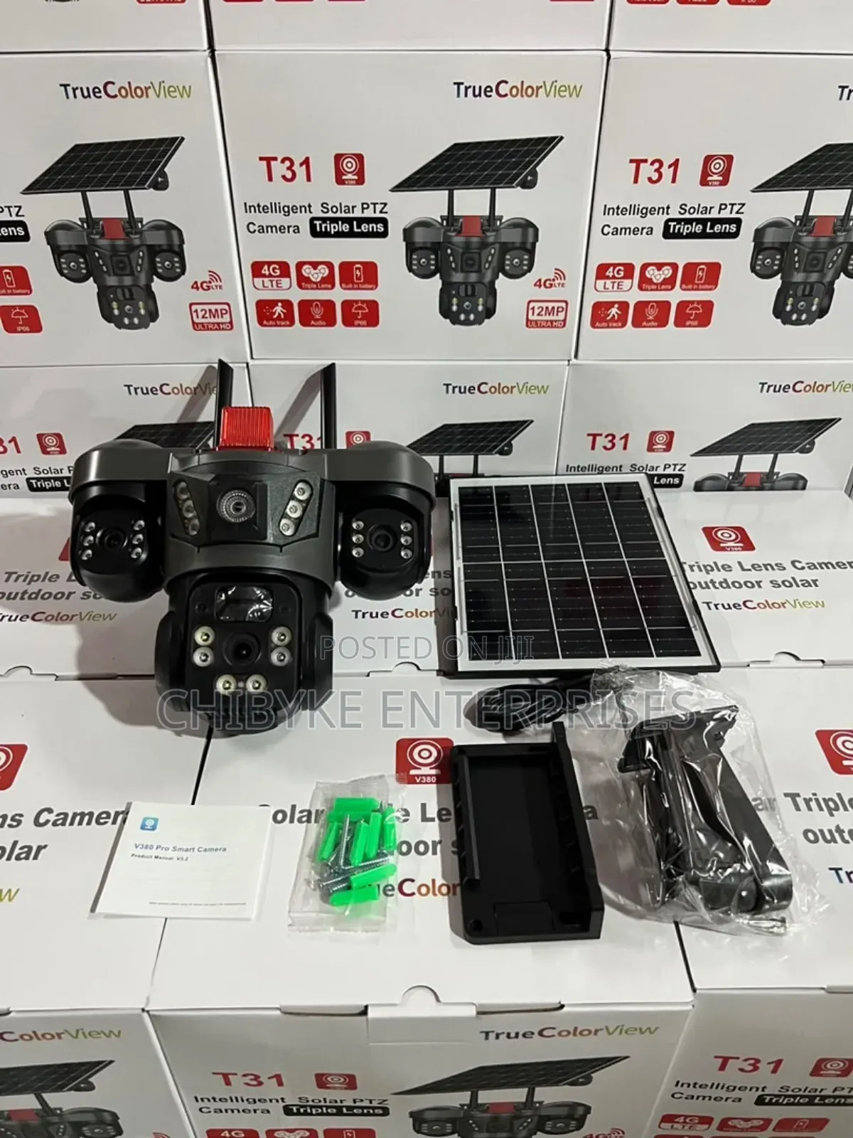 V380pro Intelligent 3 Screen Solar PTZ Camera With Auto Tracking