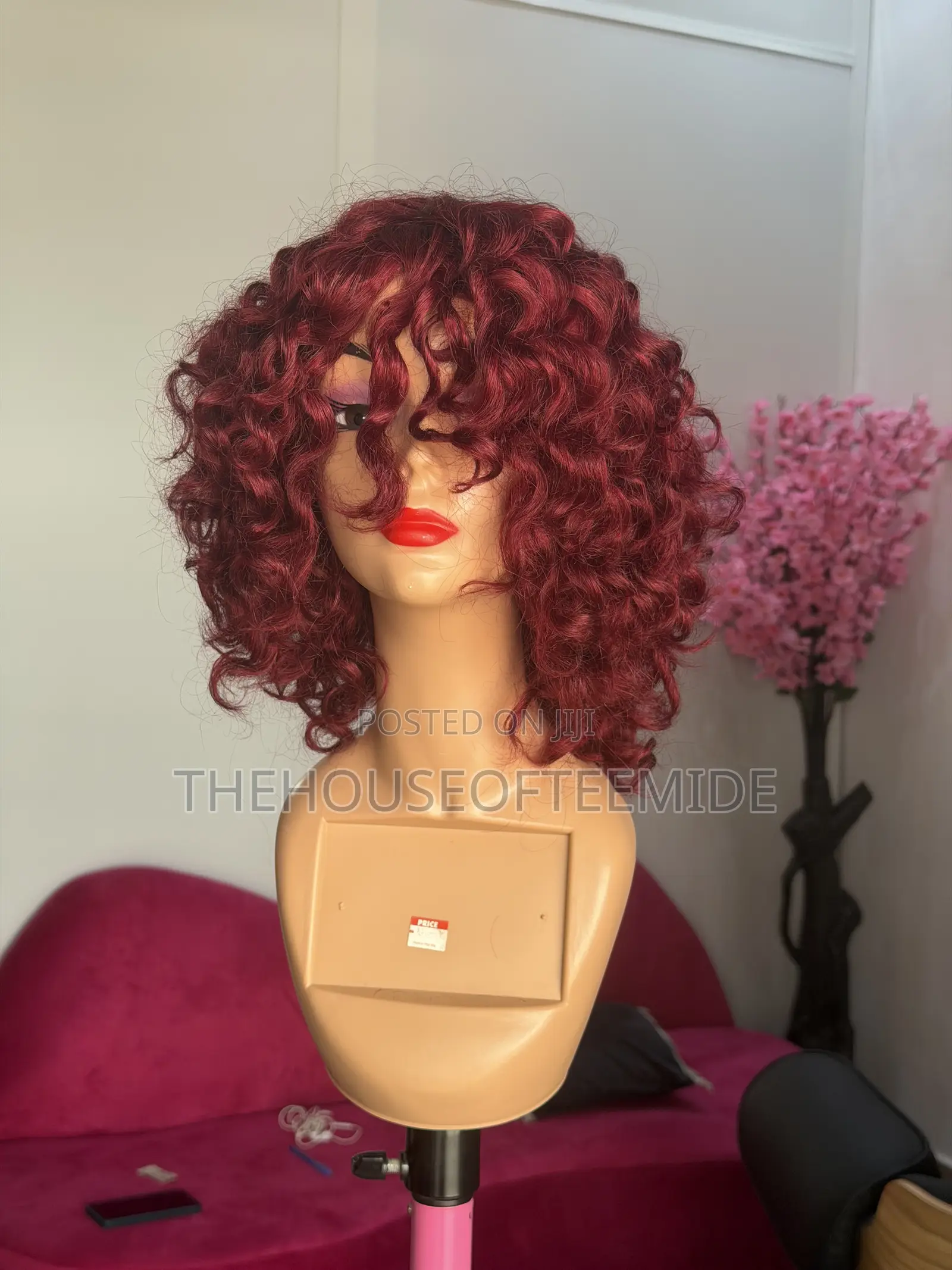 Burgundy/Wine Fringe Curly Wig