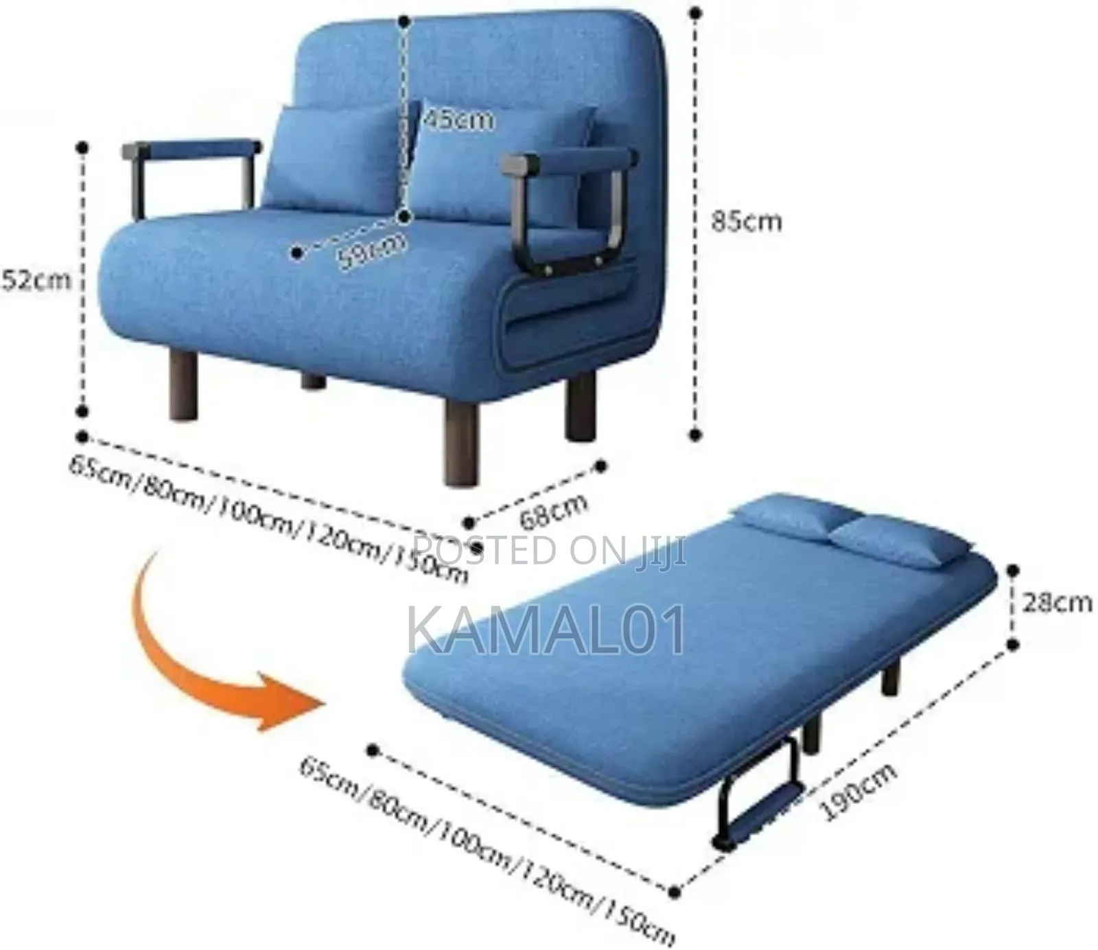 3 in 1 Convertible Sofa Bed Blue Folding,Double Sofa Bed