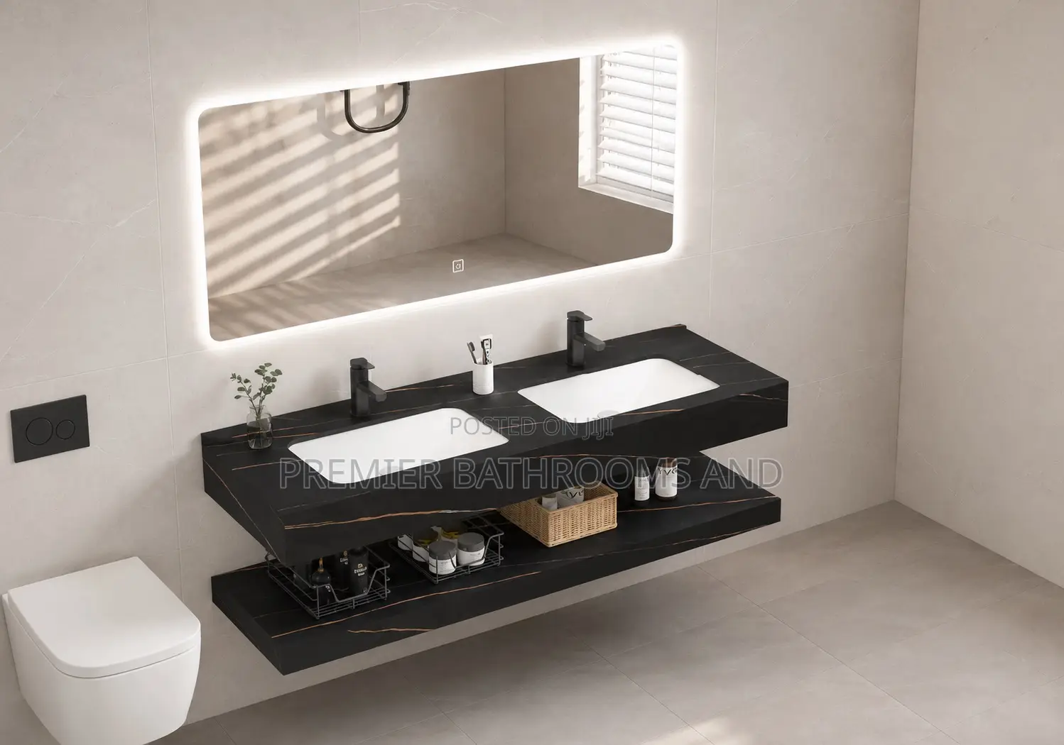 Double Bowl Black and White Washing Hand Basin