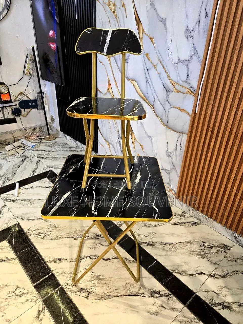 Black Marble Table and Chair