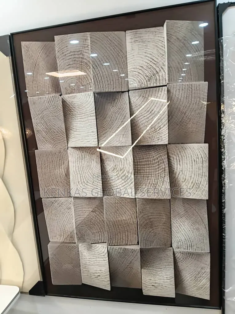 Modern 3D Geometric Wall Art – Textured Wood Grain Design