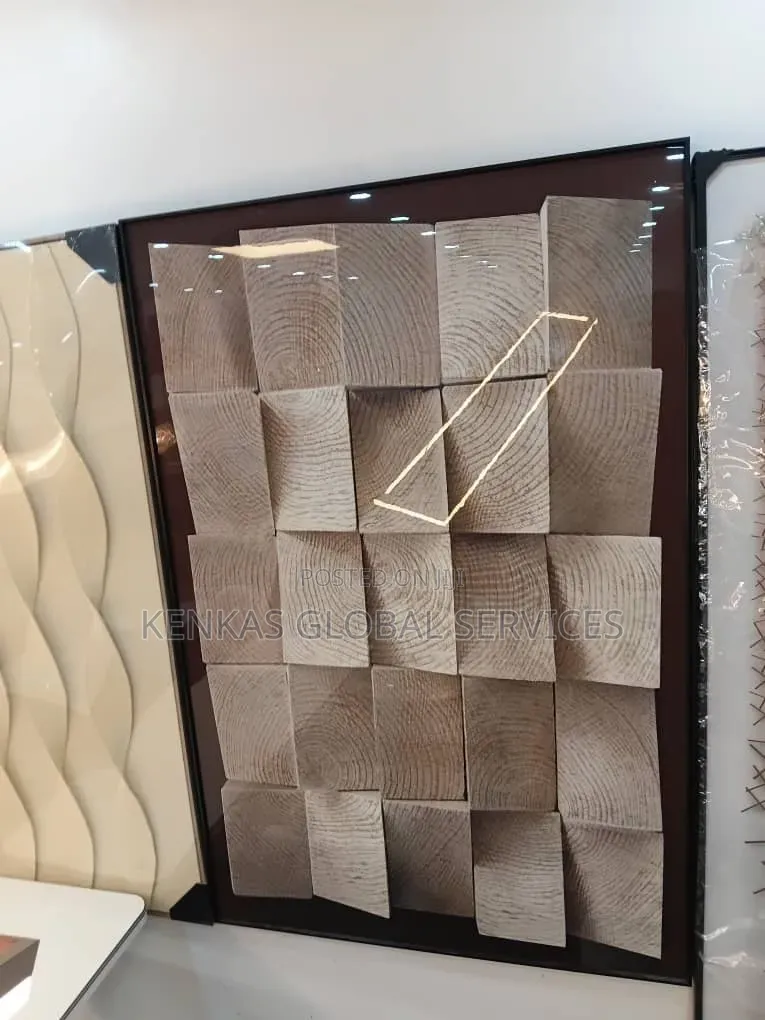 Modern 3D Geometric Wall Art – Textured Wood Grain Design