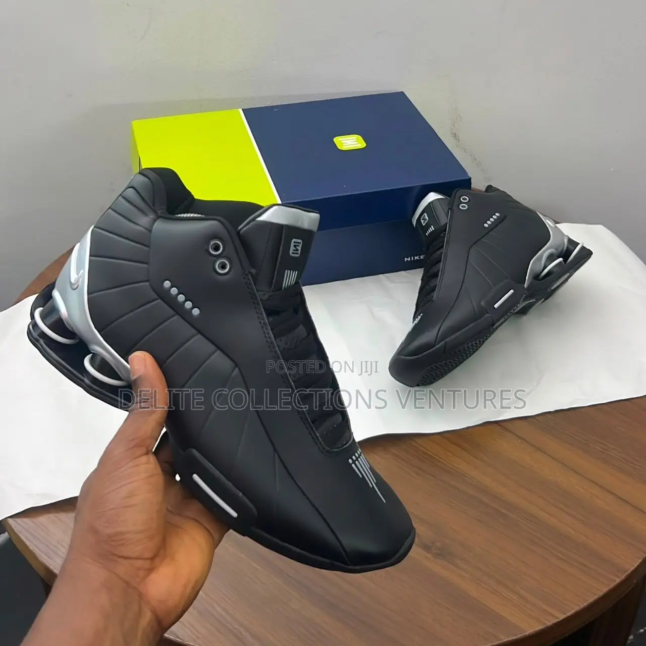*Nike Shox Bb4 “Black Metallic Silver Colourway Sneakers*