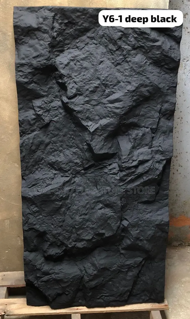 PU Stone Wall Panel – Deep Black | Waterproof Interior Wall Decor