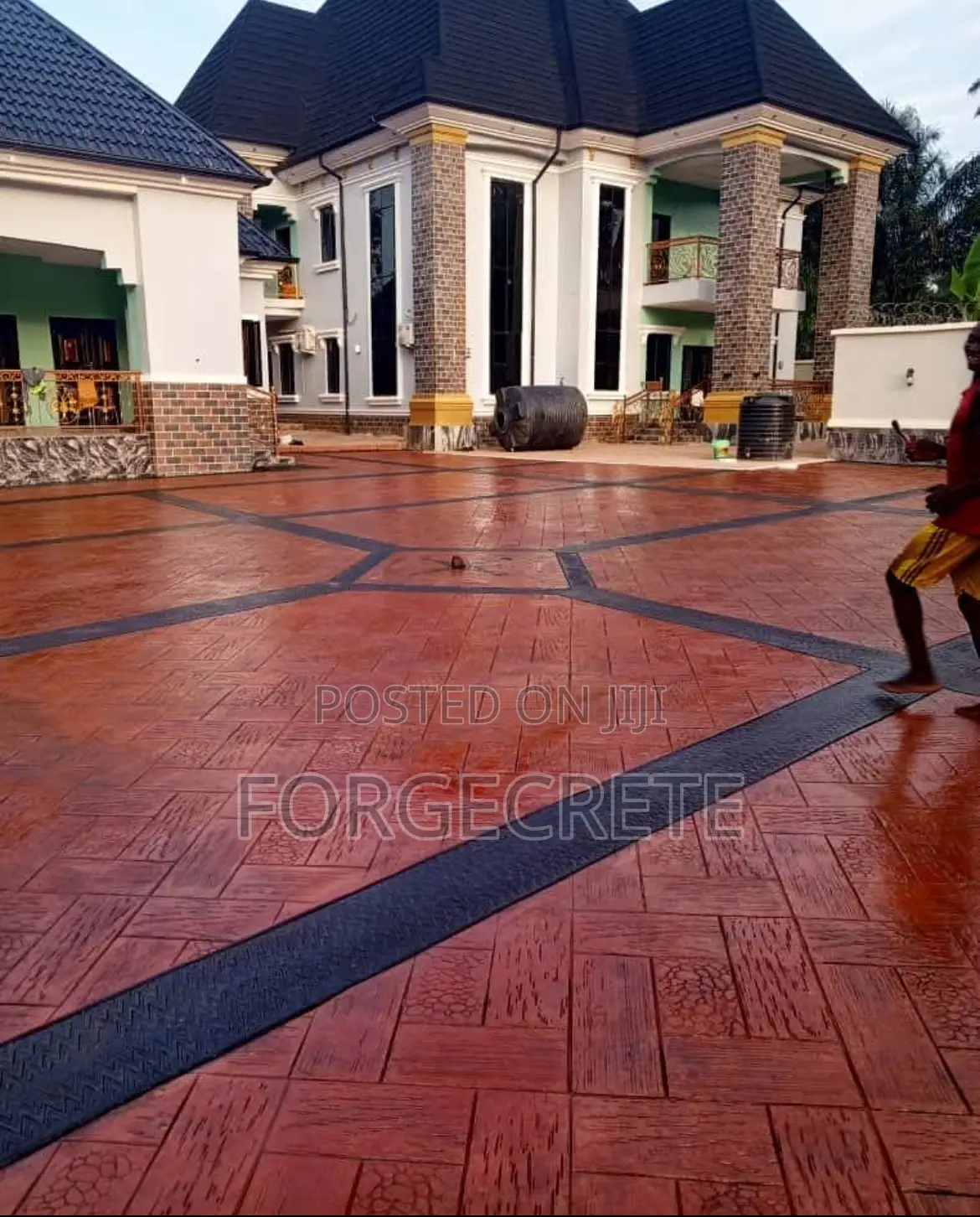 Colored Concrete Floor and Artificial Grass Installation
