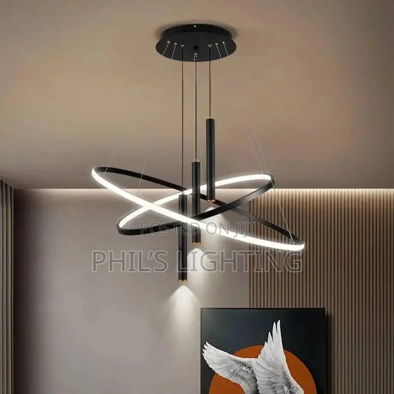 Modern Black Pendant Lights Rings LED Chandelier