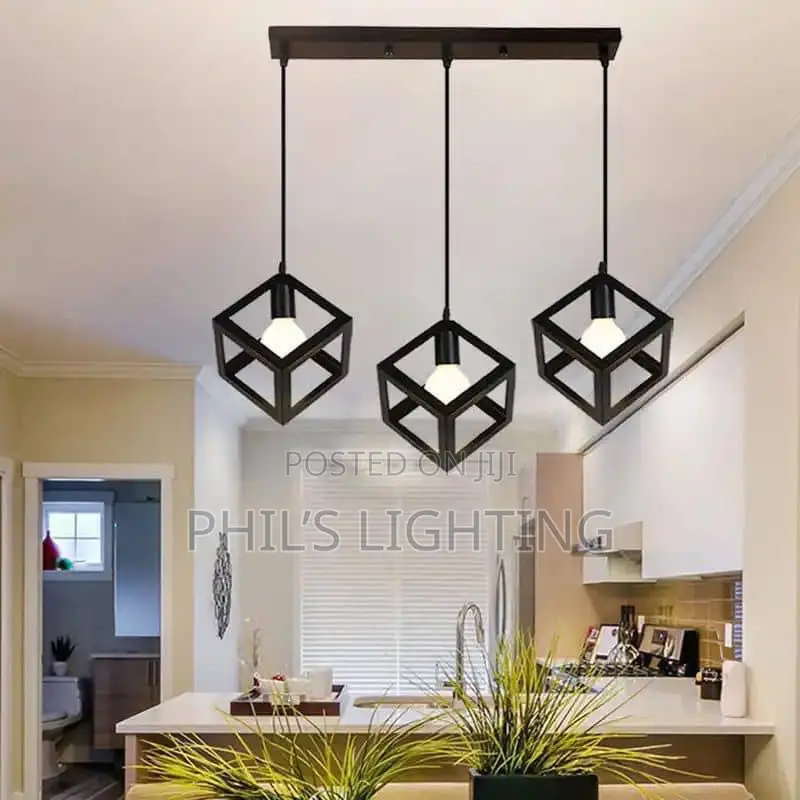Moderns Chandelier Iron Black Metal Cage Pendant Lamp