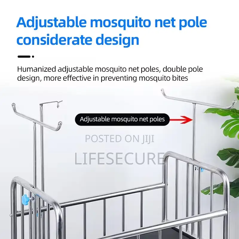 Infant Crib Stainless Steel Hospital Baby Cot With Mosquito Net Poles