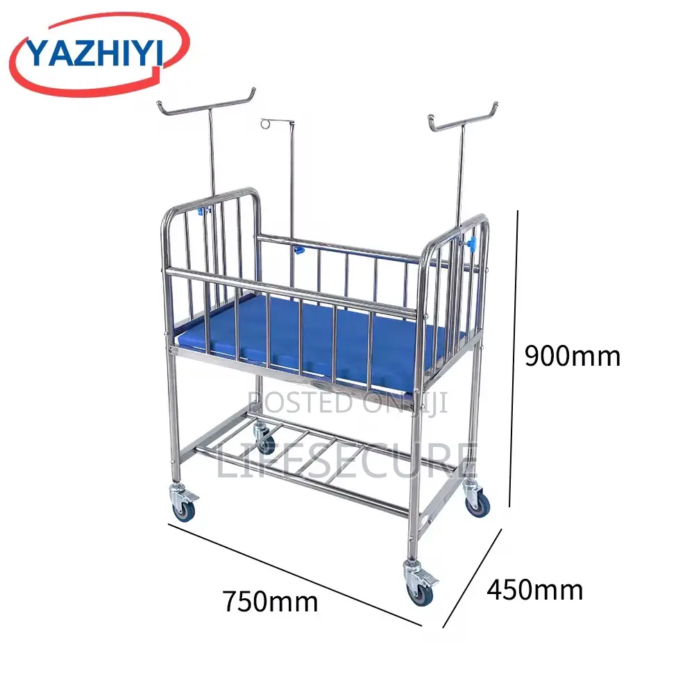 Infant Crib Stainless Steel Hospital Baby Cot With Mosquito Net Poles