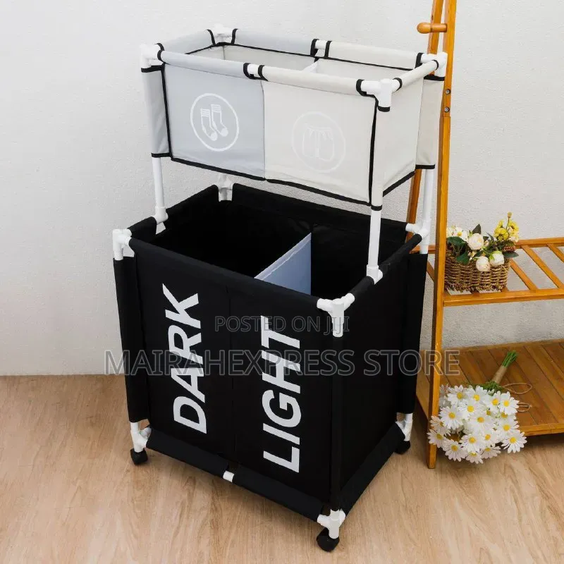 Generic Double-Layer Laundry Basket With 4 Compartment T4l1n