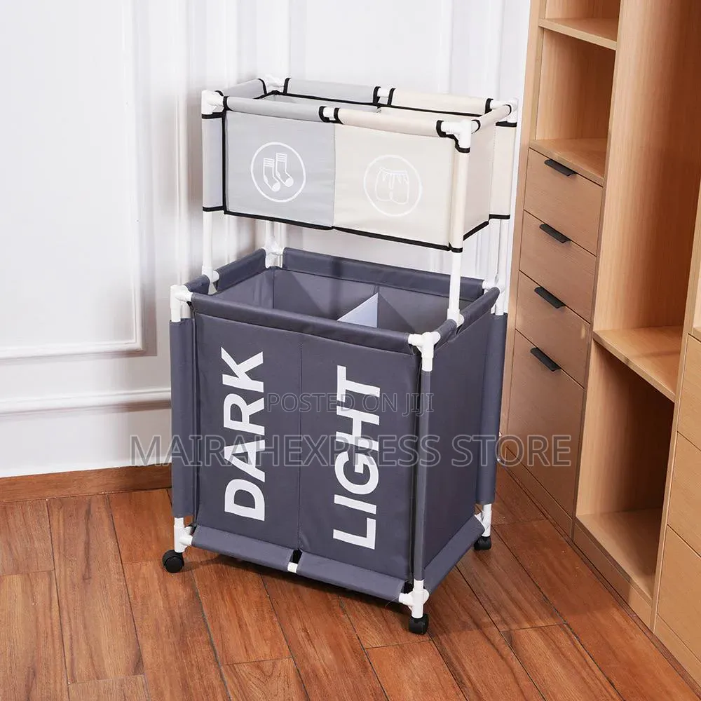 Generic Double-Layer Laundry Basket With 4 Compartment T4l1n