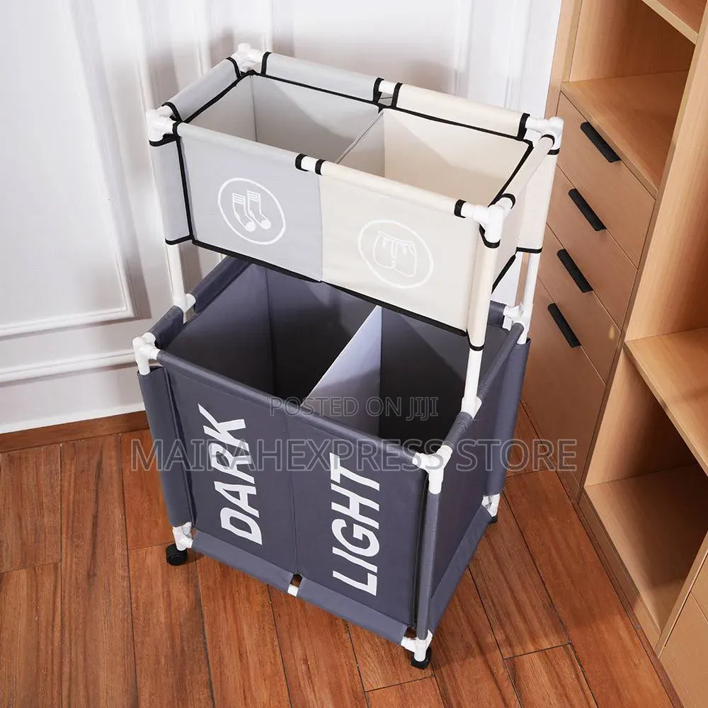 Generic Double-Layer Laundry Basket With 4 Compartment T4l1n