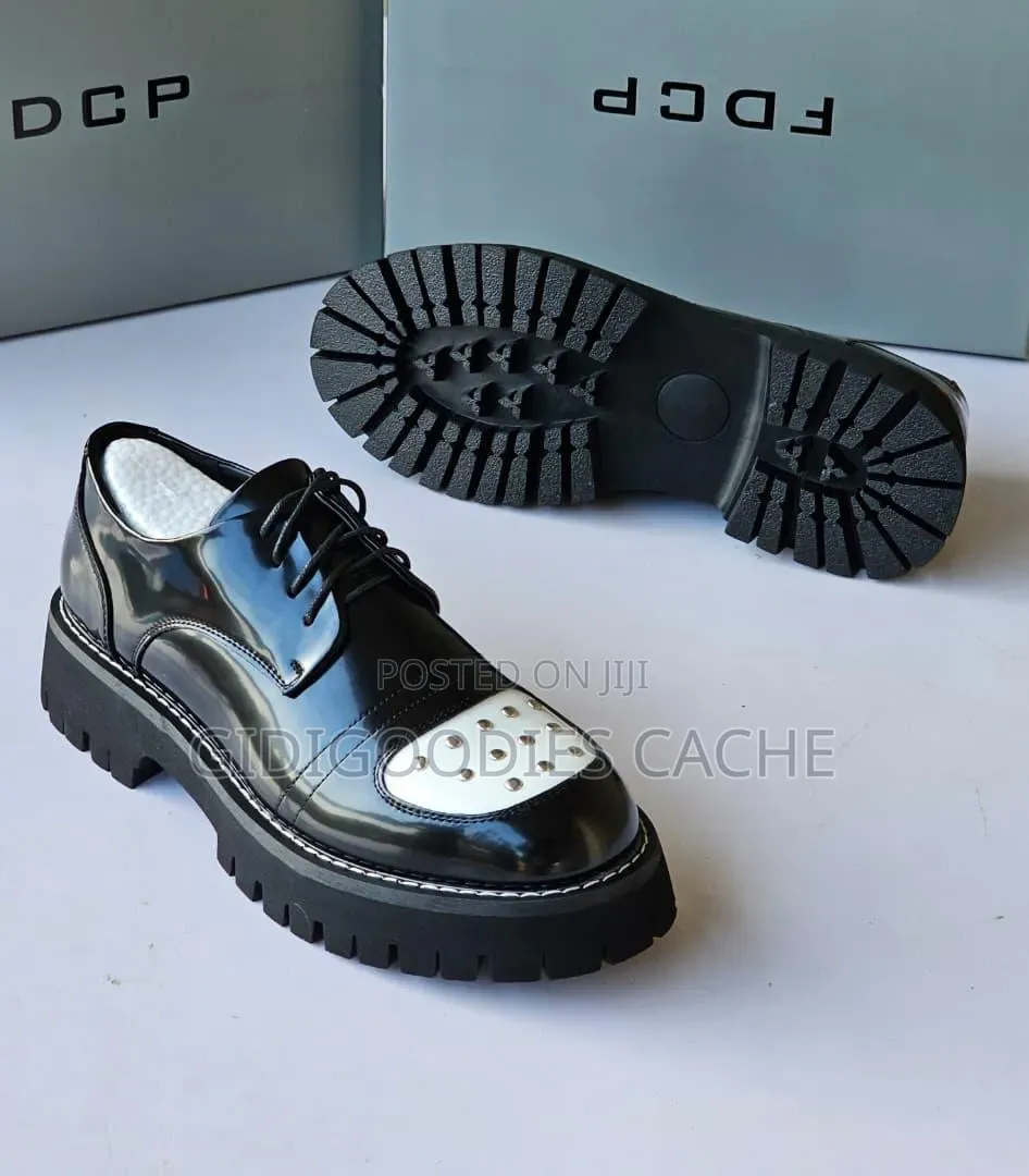 Men’s 2 Tone Patent Leather Studded Chunky Lace-Up Shoes Size 41-46