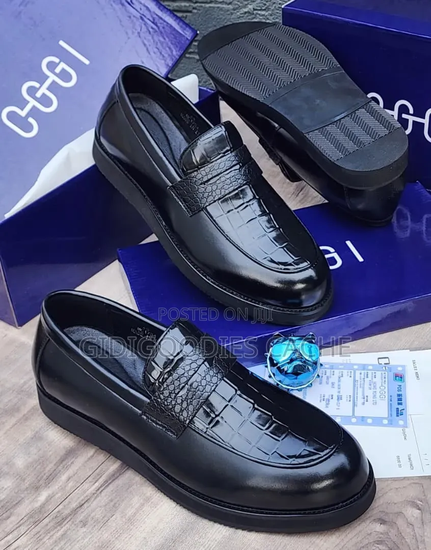Men’s Croc-Penny Leather Loafers in Brown and Black Size 40-46