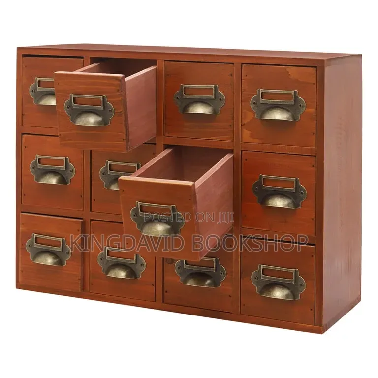 A 12 Drawers Wooden Library Cabinet