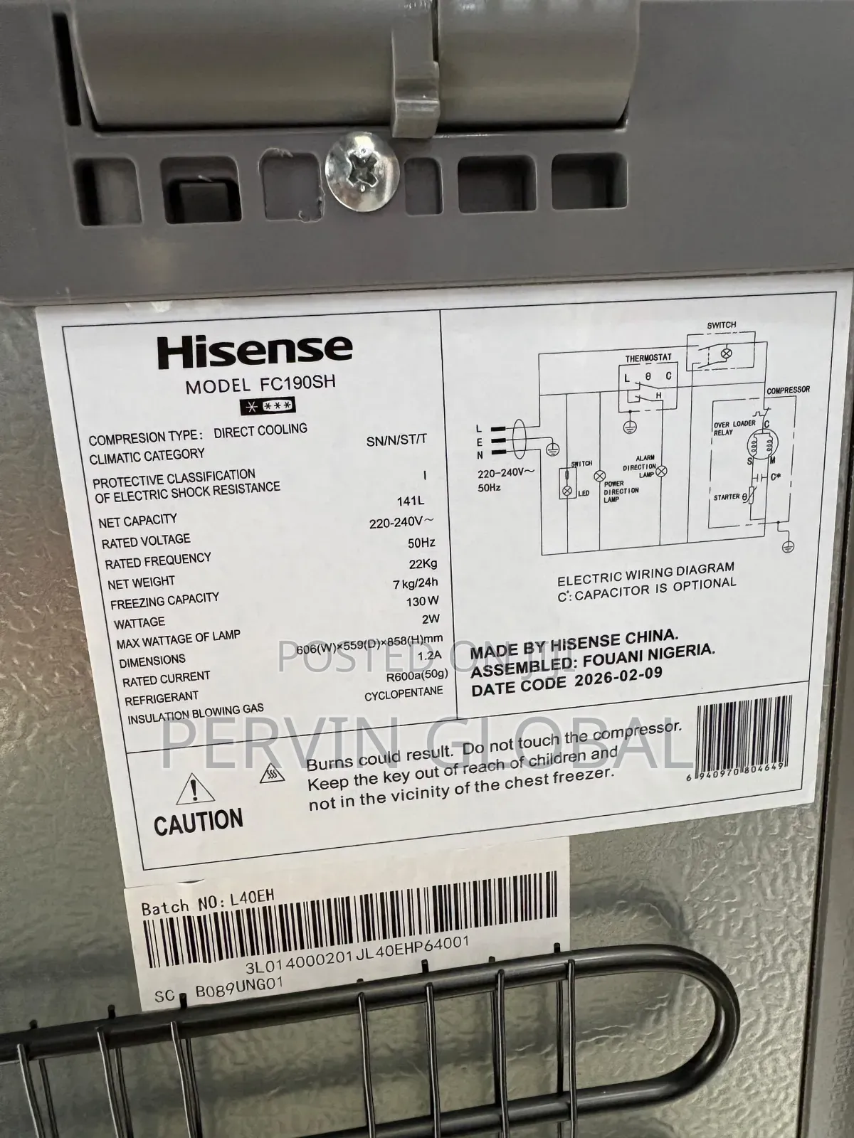 Hisense Freezer FC190SH 141L
