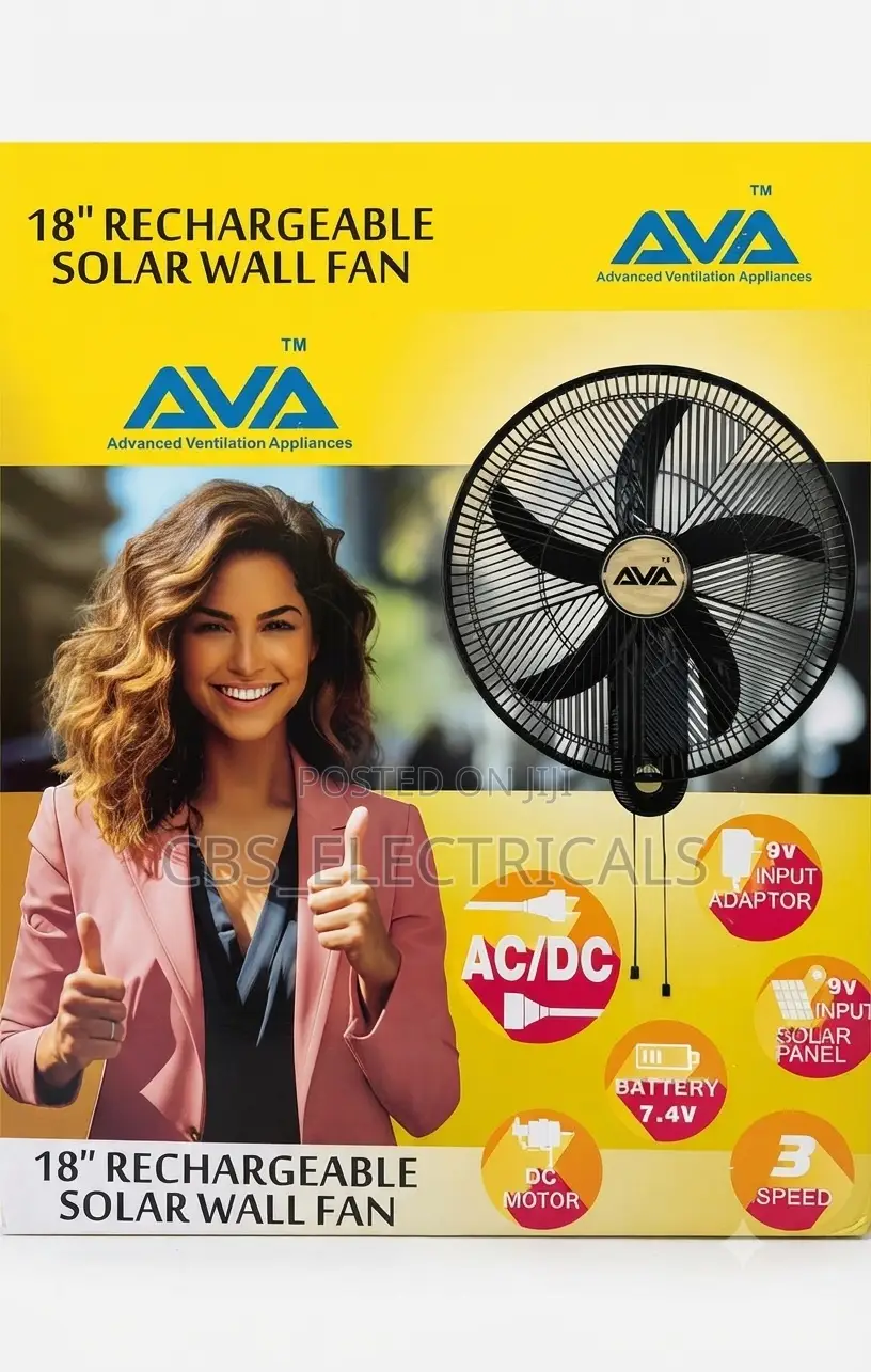 Ava 18" Rechargeable Solar Wall Fan