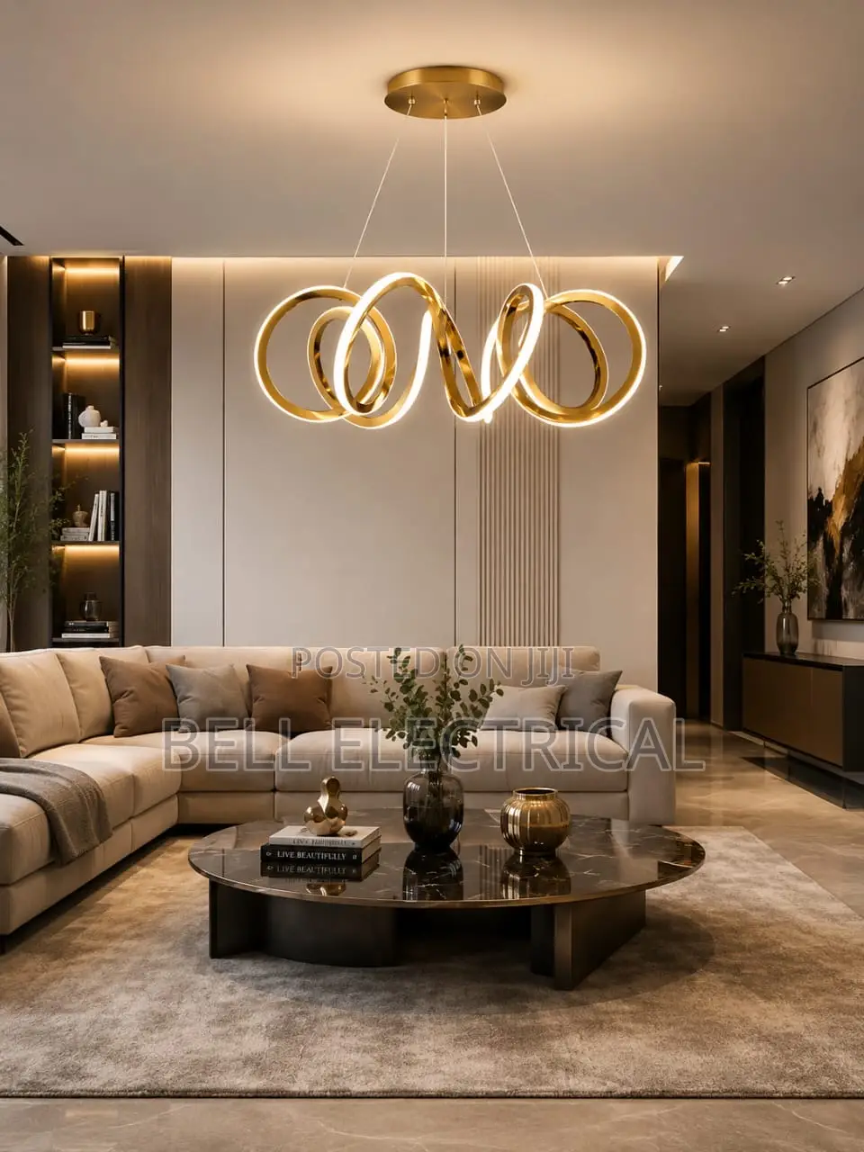 Modern Gold Twisted Ring LED Pendant