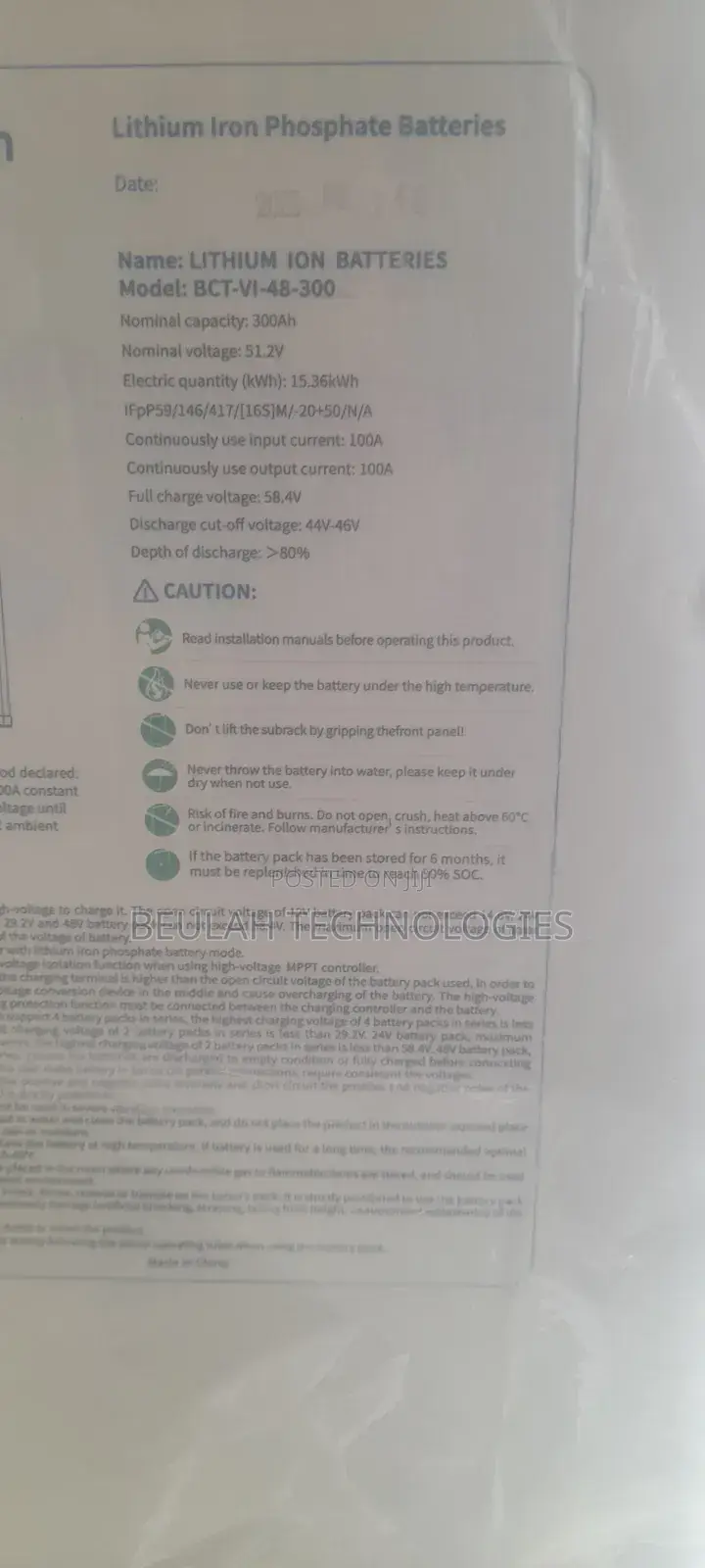 15kw 300AH Lithium Solar Battery - Brand New