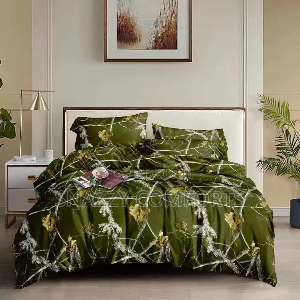 Luxury 6x7 Olive Green Leaf Print Duvet Bedspread Set