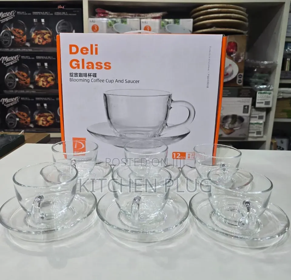 Deli Glass Blooming Coffee Cup and Saucer Set.