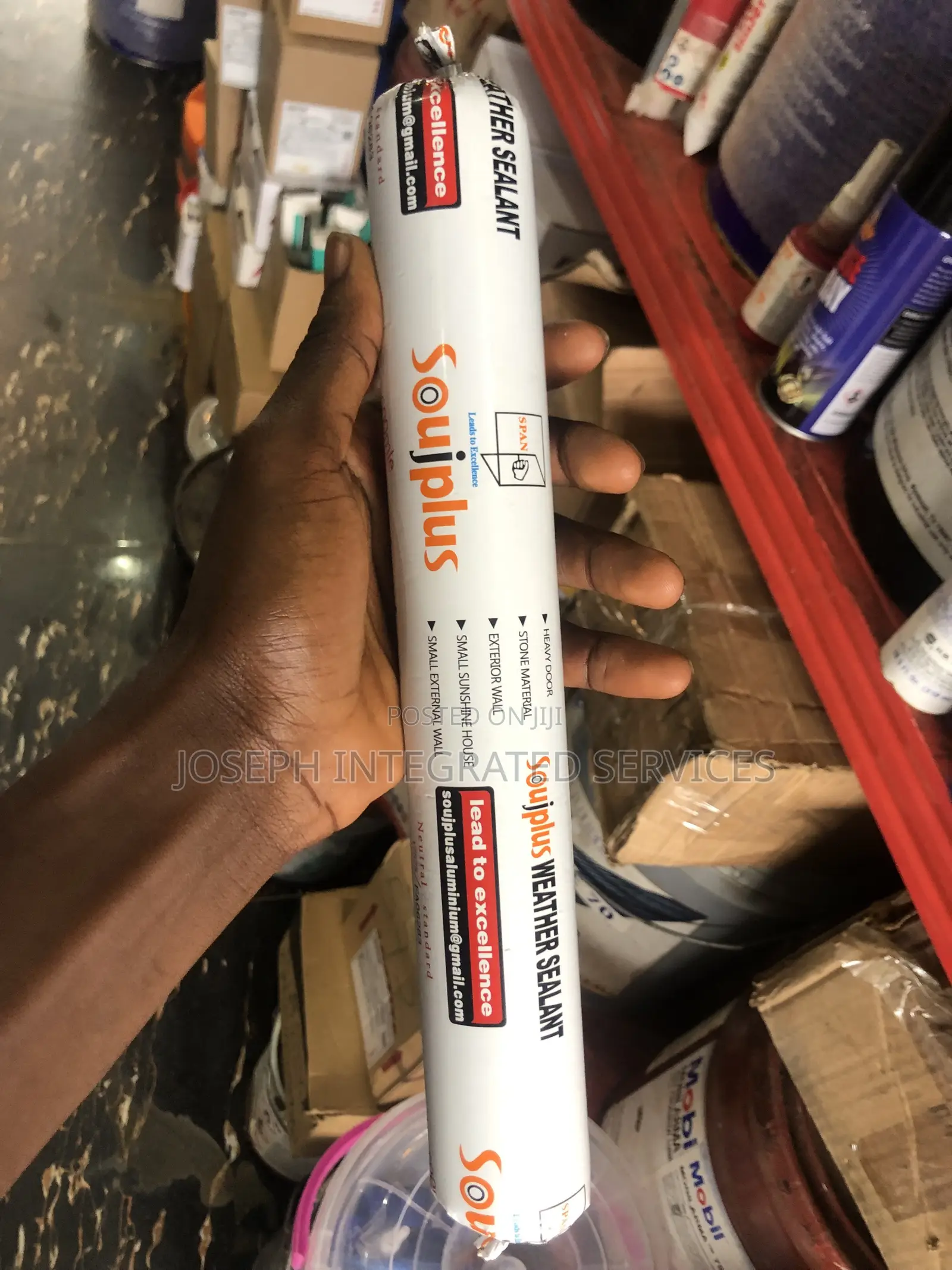 600ml Sausage Tube of Soujplus Weather Sealant.