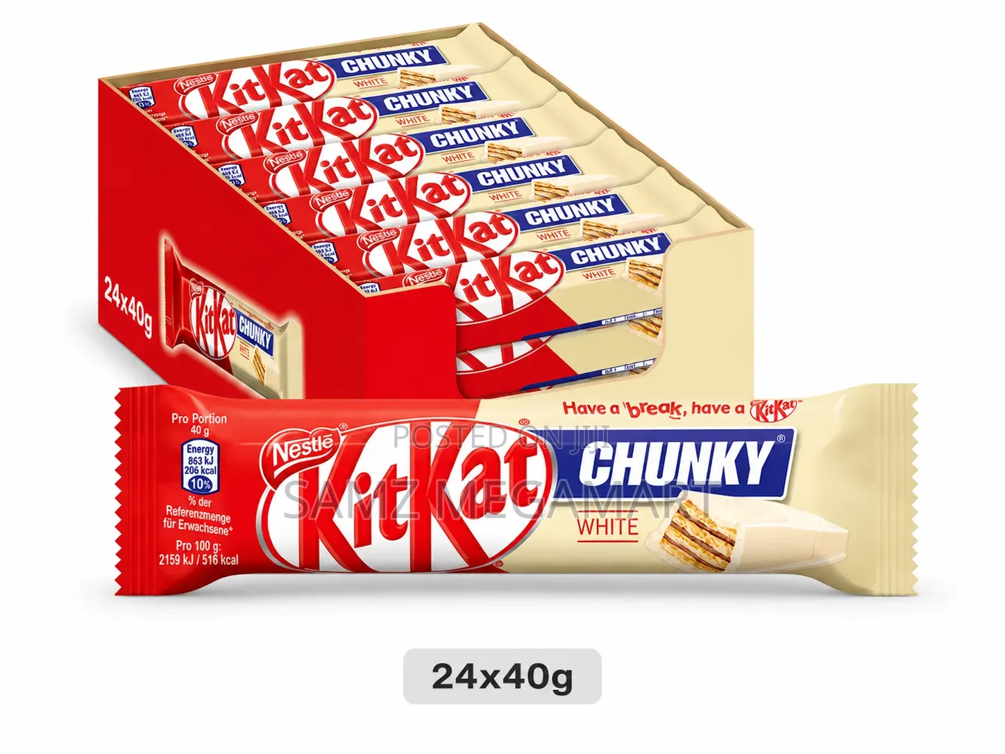 Nestlé KitKat Chunky White Chocolate Wafer Bars 24x40g