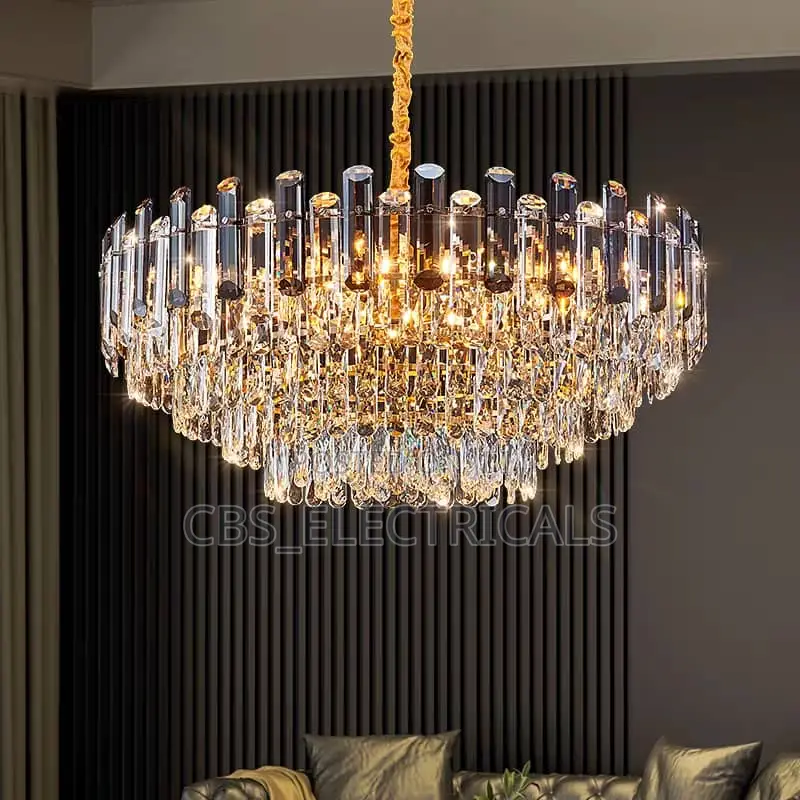 : Luxury Cascading Crystal Drum Flush-Mount Chandelier