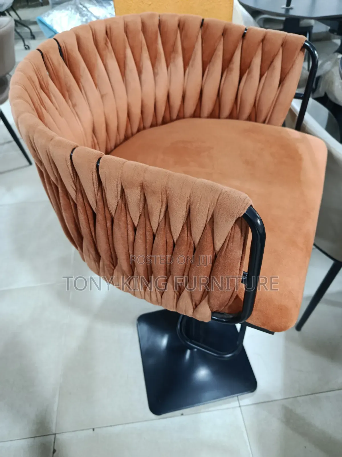 Modern Luxury Adjustable Bar Stool With Black Metal Leg.
