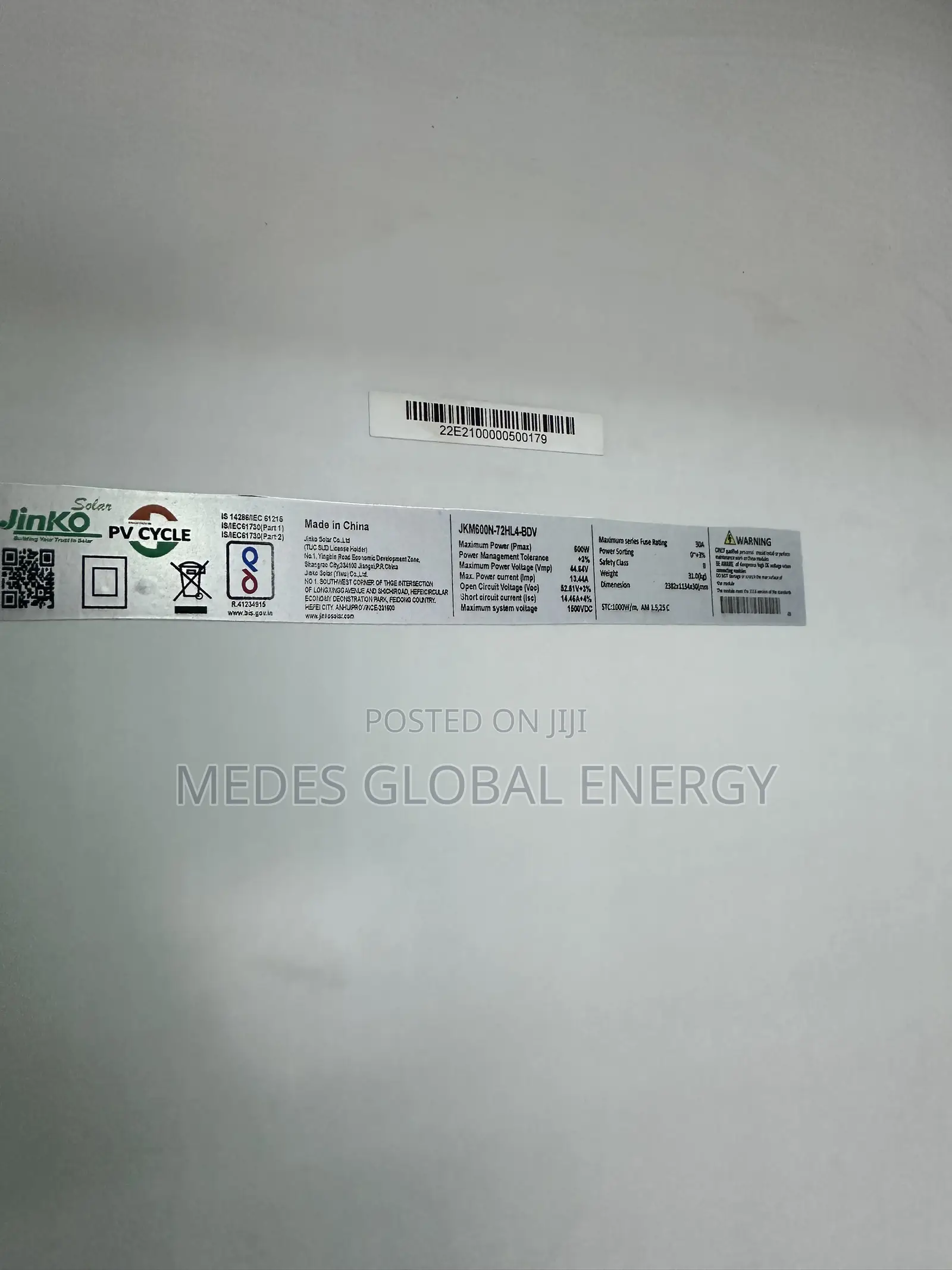 600 Watts Jinko Brand New Panel