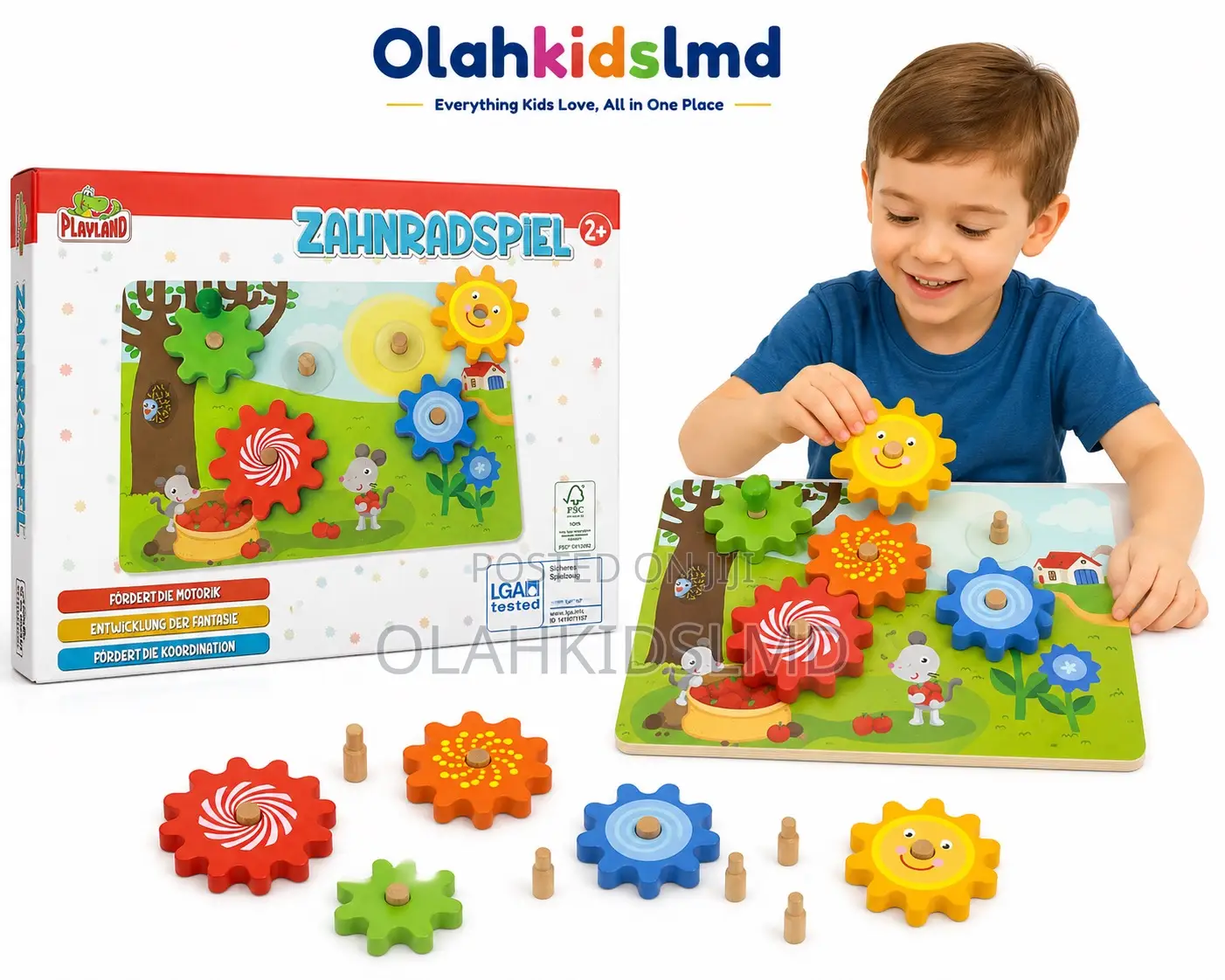 Wooden Gear Puzzle Board Educational Motor Skills Toy Kids 2+
