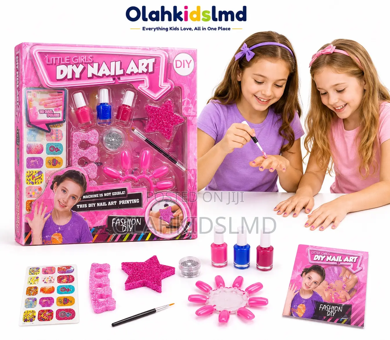 Little Girls DIY Nail Art Kit Polish Stickers Glitter Fashion Set