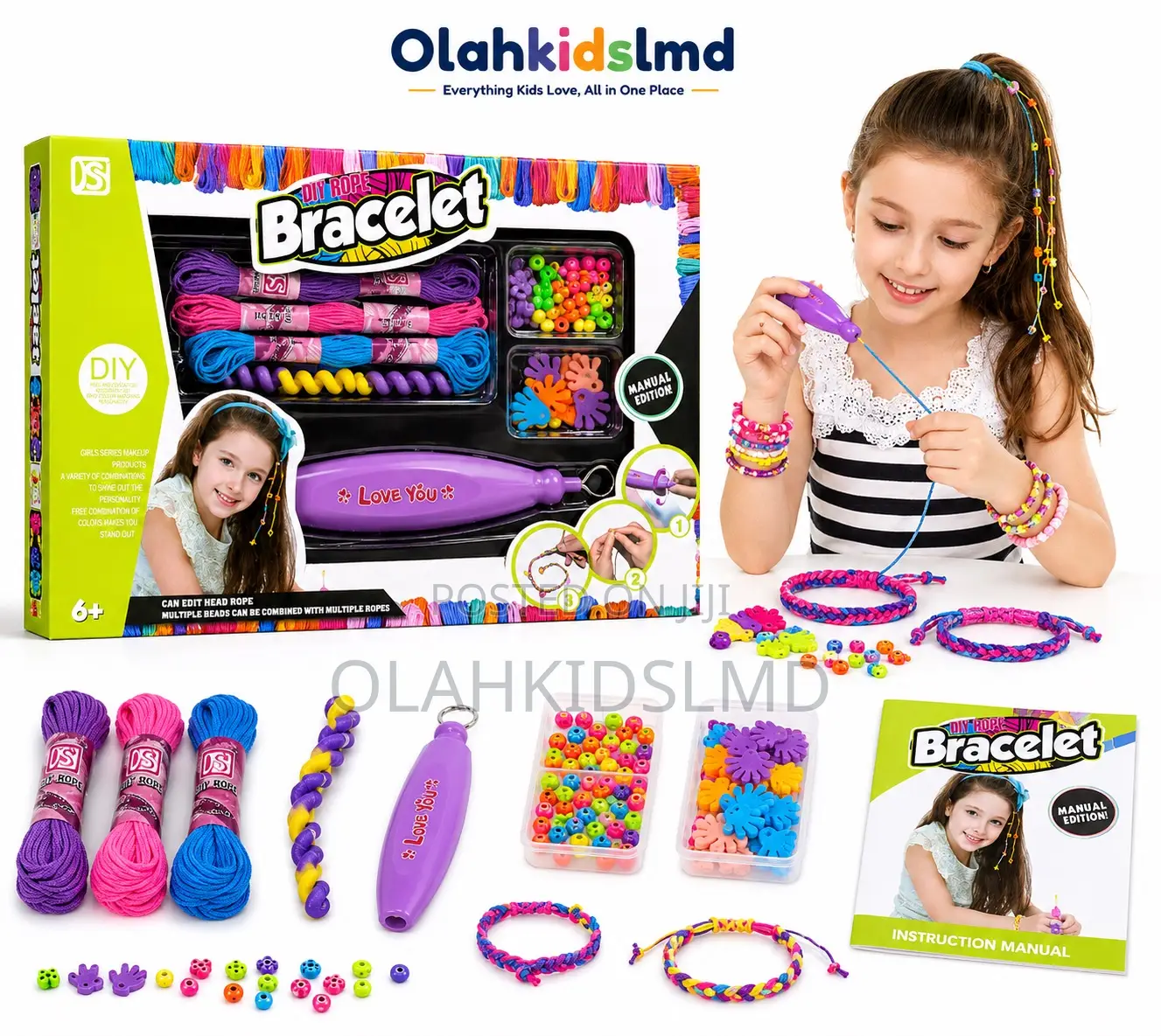 DIY Rope Bracelet Making Kit Beads Braiding Craft Set Girls 6+