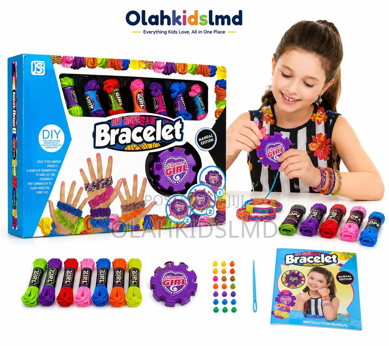 DIY Rope Bracelet Kit Glamor Girl Braiding Beads Craft Set 6+