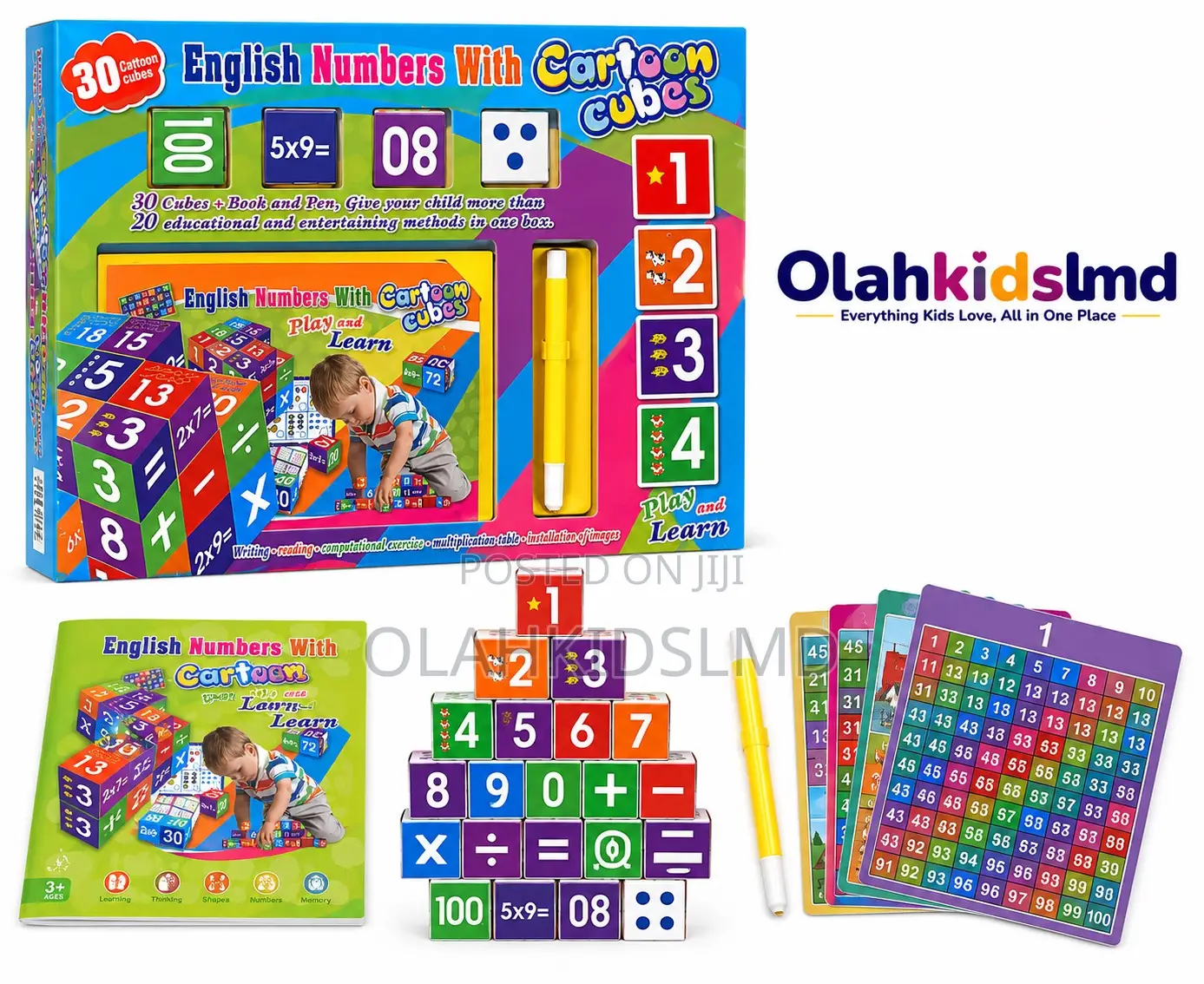 English Numbers Cartoon Cubes 30Pcs Educational Learning Toy 3+
