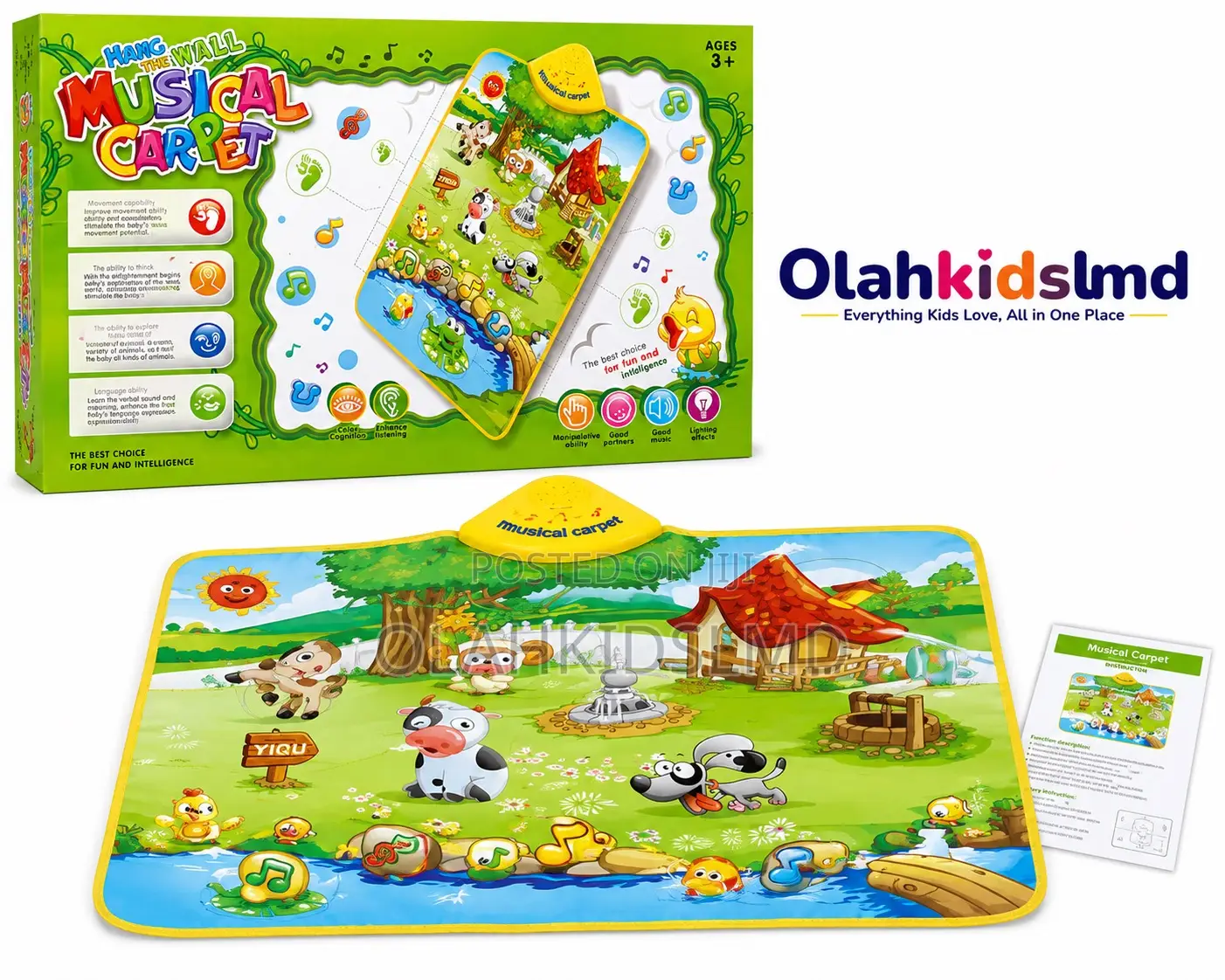 Musical Carpet Wall Hang Farm Animal Sound Light Toy Kids 3+
