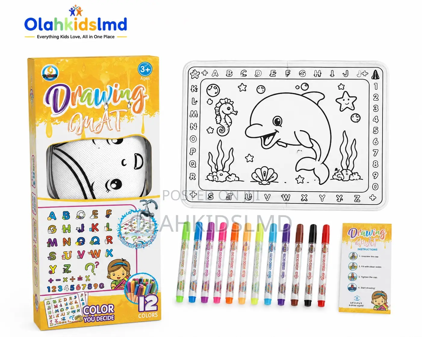 Magic Water Drawing Mat Reusable Doodle Board 12 Pens Kids 3+