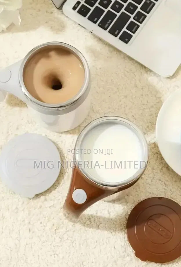 Multi-Functional Magnetized Stirring Cup- White Color an Coffee Brown