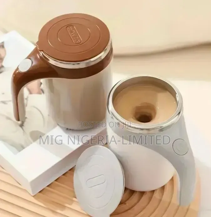 Multi-Functional Magnetized Stirring Cup- White Color an Coffee Brown