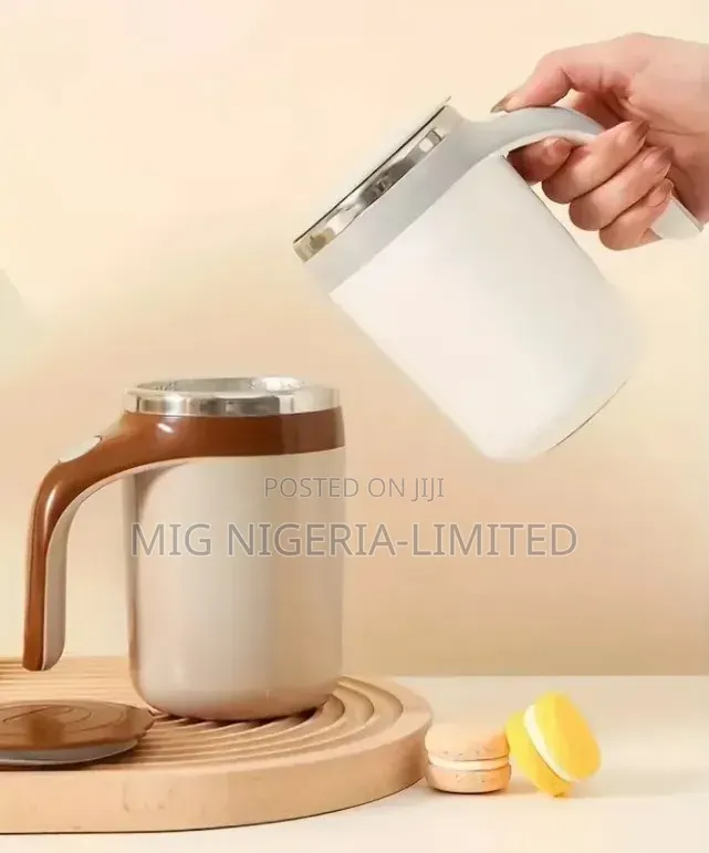 Multi-Functional Magnetized Stirring Cup- White Color an Coffee Brown